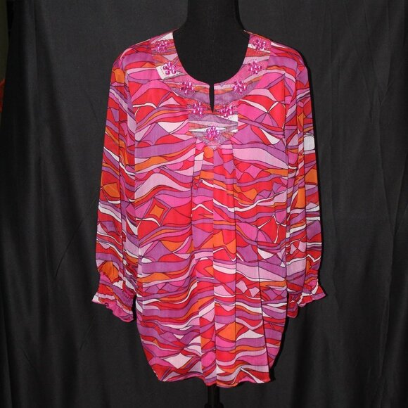 Multiples Abstract Design Pink & Purple Blouse - Picture 1 of 13